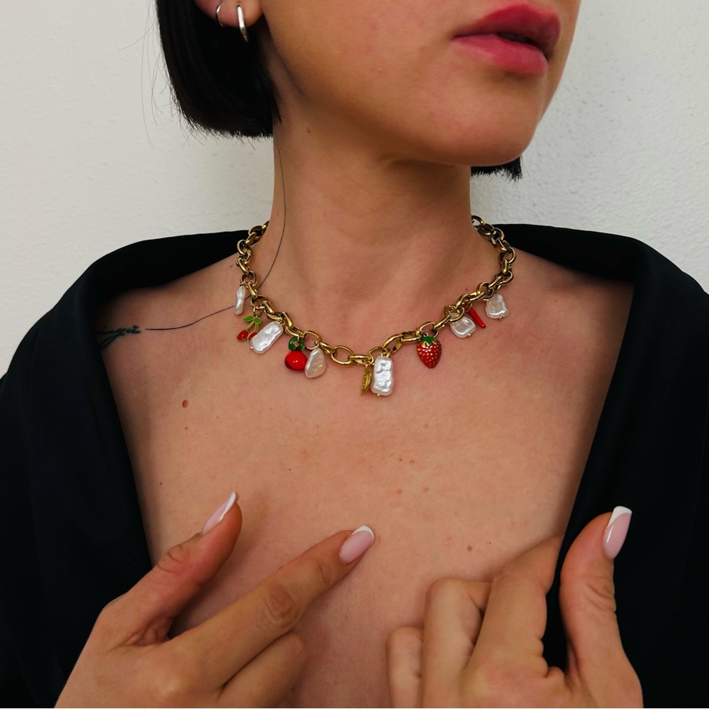 New Gold Pearls Fruits Pendant Necklace Vibrant
